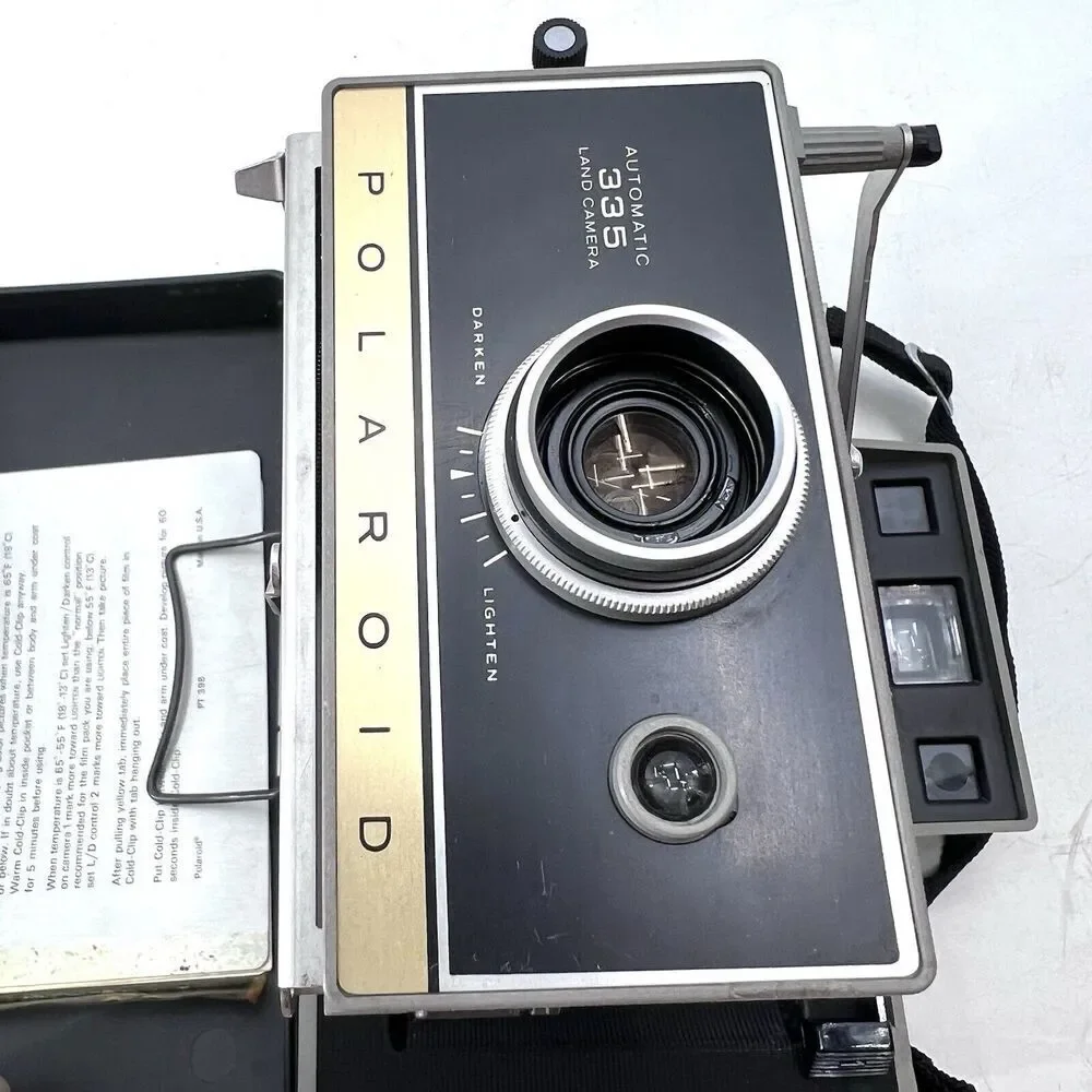 Vintage Polaroid 335 Automatic Land Camera With Case, Flash, Bulbs & Literature